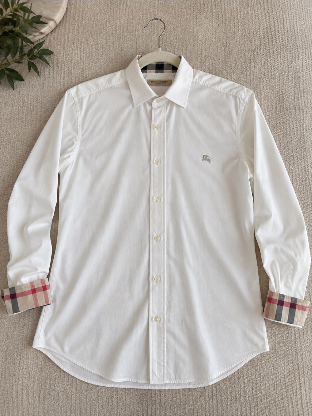 Burberry white Men's White Long-Sleeve Button-Down Shirt